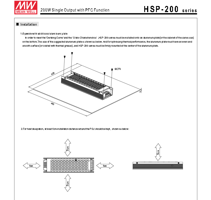 MEAN WELL HSP-200-5 5V 40A LED display switch power supply