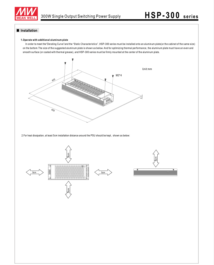 MEAN WELL HSP-300-5 5V 60A LED display switch power supply